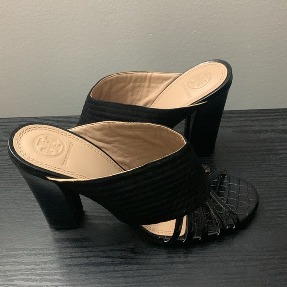 Tory Burch Woven Suede & Patent Leather Mules - Picture 5 of 12